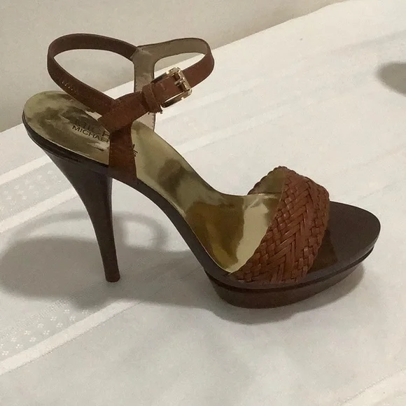 NEW Michael Kors High Heel Shoes - Camel Braided leather - Picture 6 of 10